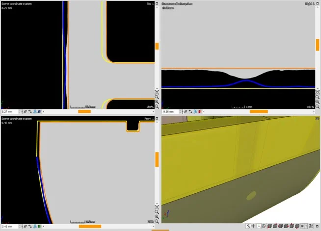 The Manufacturing Geometry Correction Module can determine a correction of the tool from the deviations of the manufactured part from the nominal CAD geometry.