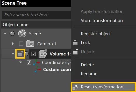 Resetting the volume to its original position ensures that the transformation will appear in later volumes.